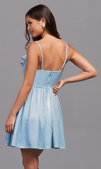  Light Blue Short Glitter Party Dress with Ruffles