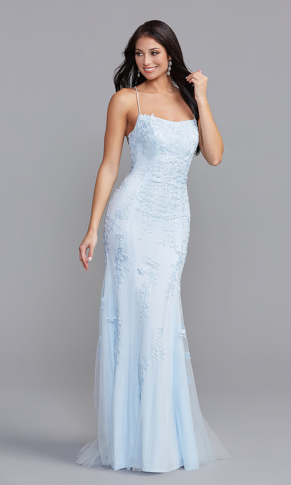 695 fitted light blue dress