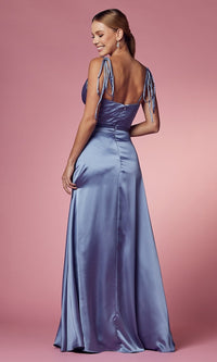  Shoulder-Tie Long Prom Dress with Pockets