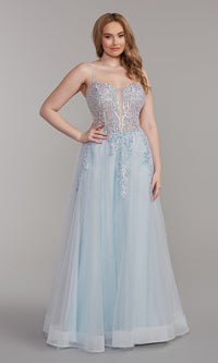  Long A-Line Prom Dress with Metallic Sheer Bodice