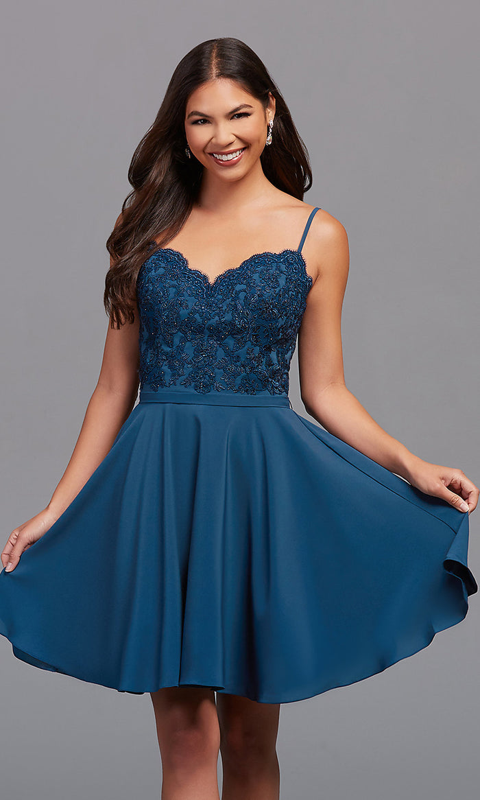 Space A-Line Short Formal Prom Dress with Beading