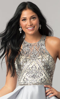  Sheer Beaded-Bodice Short A-Line Homecoming Dress