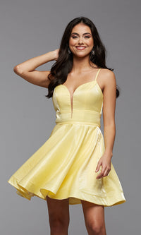 Sunny Shimmer Strappy-Back Short Prom Dress with Plunging V-Neckline