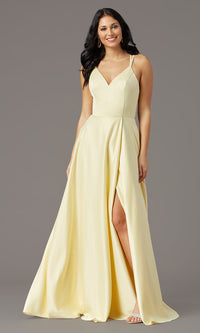 Sunshine Multi-Strap-Back Long Satin Prom Dress by PromGirl