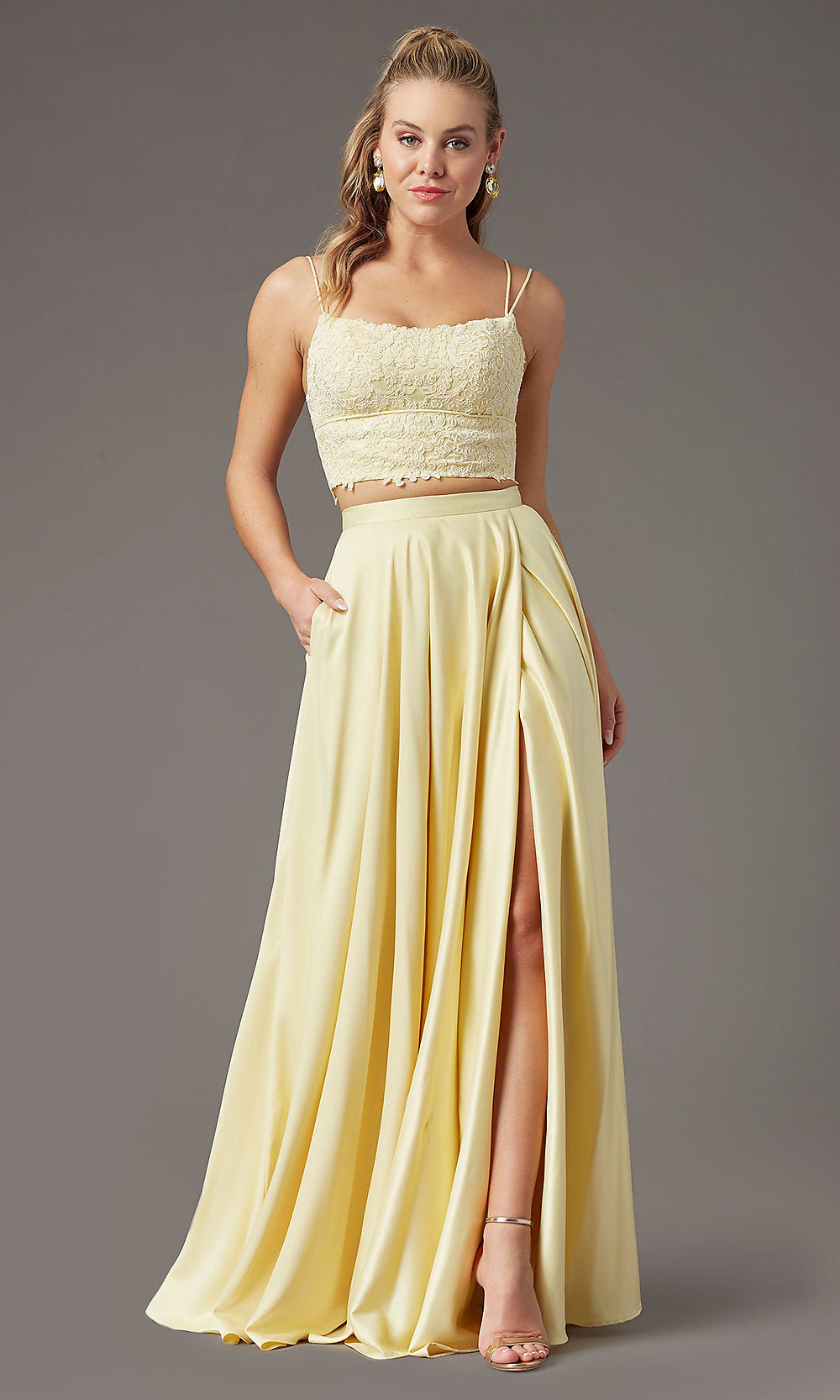 Sunshine Satin Long Two-Piece Formal Prom Dress by PromGirl