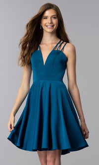  Triple-Strap Short Teal Blue Homecoming Party Dress