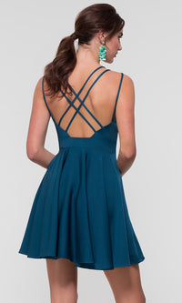  Triple-Strap Short Teal Blue Homecoming Party Dress