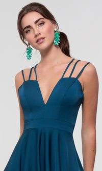  Triple-Strap Short Teal Blue Homecoming Party Dress