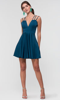  Triple-Strap Short Teal Blue Homecoming Party Dress