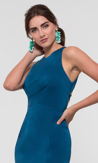  Short Sheath Corset Tie-Back Teal Homecoming Dress