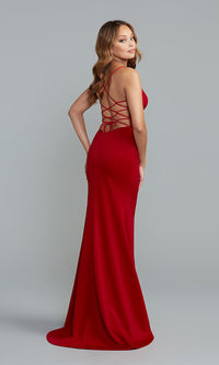  Strappy-Back Long Prom Dress with Empire Waist