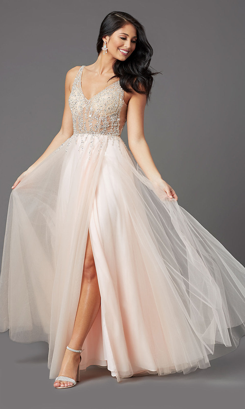 Tutu PromGirl Long Prom Dress with Beaded Sheer Bodice
