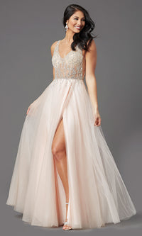  PromGirl Long Prom Dress with Beaded Sheer Bodice