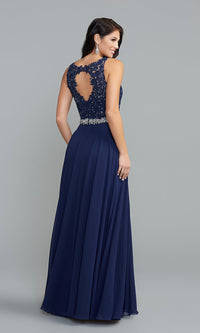  Beaded-Bodice Long Formal Dress with Cut-Out Back