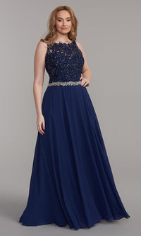  Beaded-Bodice Long Formal Dress with Cut-Out Back