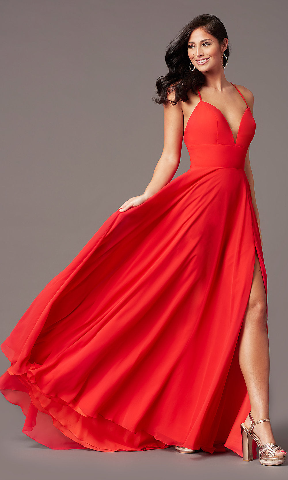 Valentine PromGirl Long Chiffon Formal Prom Dress with Train