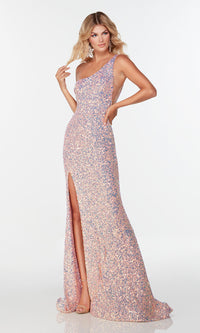 Vintage Opal Alyce One-Shoulder Long Allover-Sequin Prom Dress