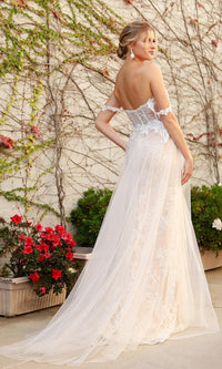  Off-the-Shoulder White Long Lace Formal Evening Gown