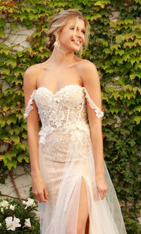  Off-the-Shoulder White Long Lace Formal Evening Gown