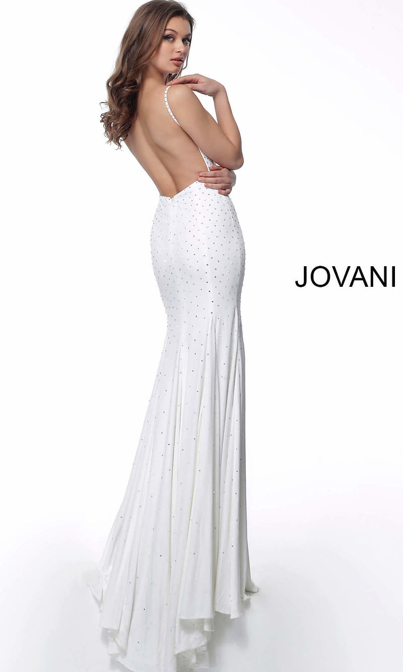 Open-Back Beaded Long White Prom Dress by Jovani