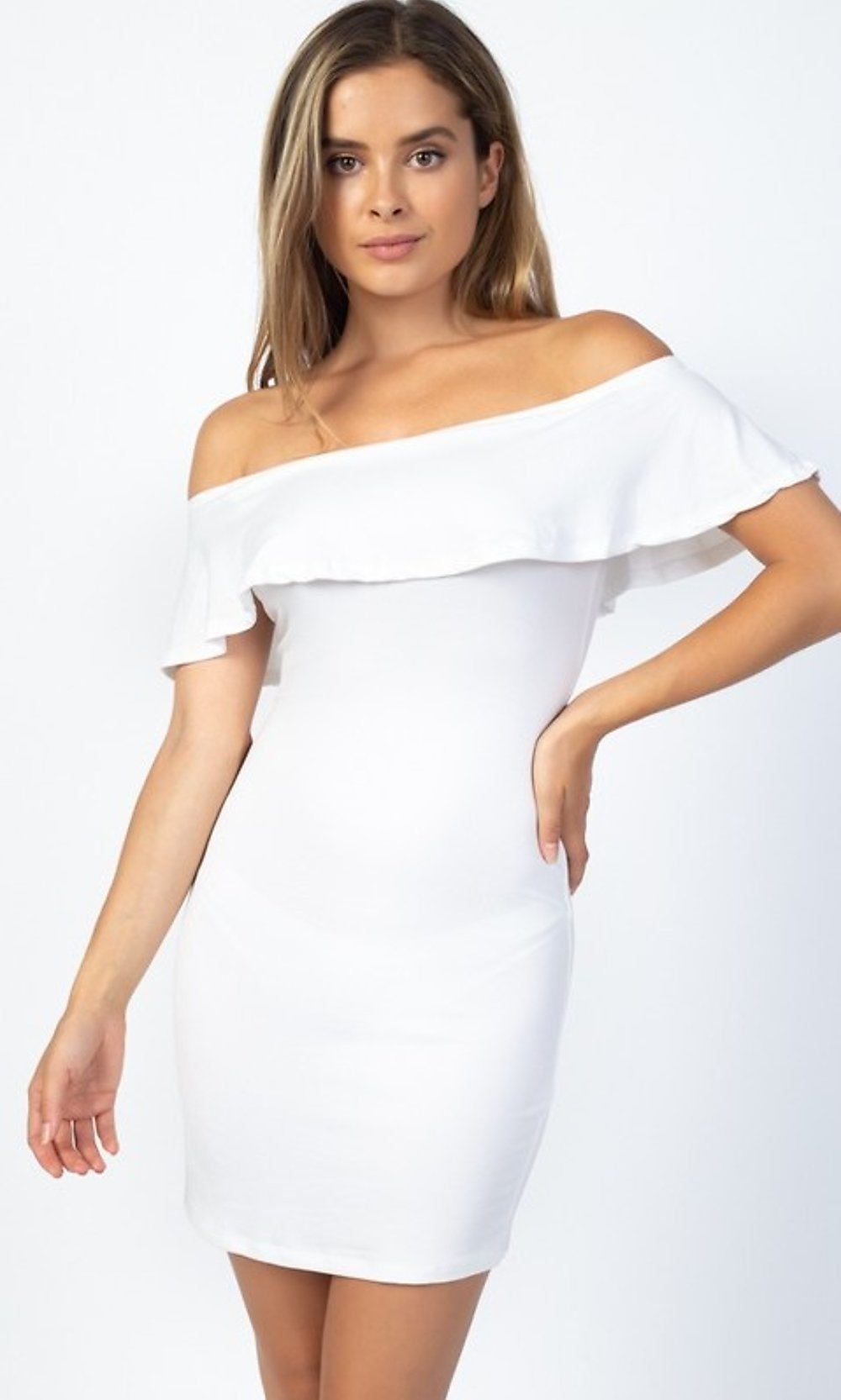 White Off-the-Shoulder Ruffle Short Casual Party Dress