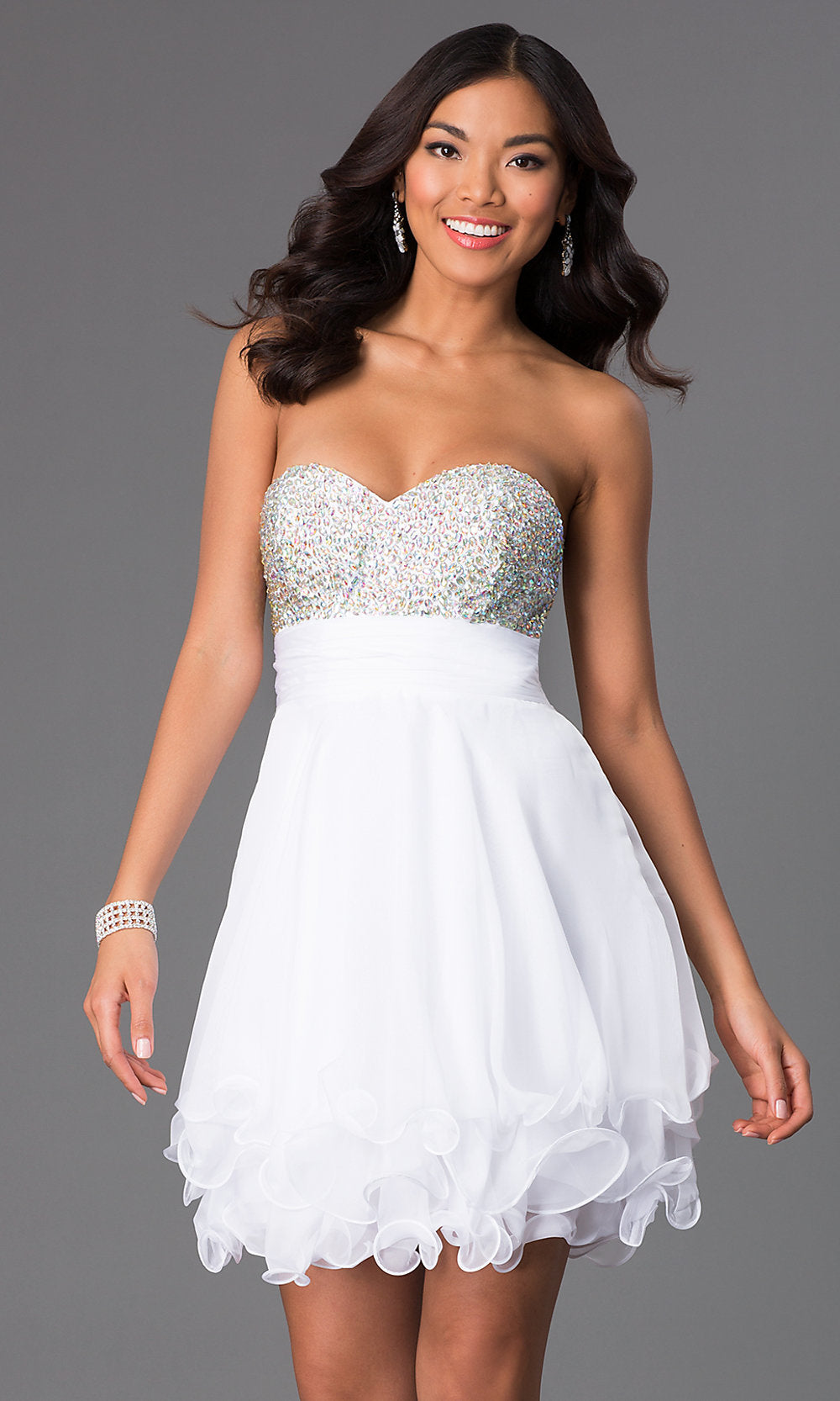 White A-Line Ruffle Short Junior Prom Dress by La Femme