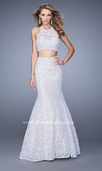 White La Femme Two-Piece Long Lace Mermaid Prom Dress