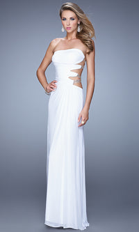 White Strapless La Femme Prom Dress with Open Back