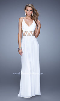 White Open-Waist La Femme Long Designer Formal Dress