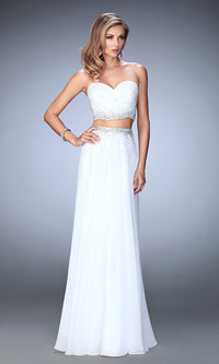 White Two Piece Long Prom Dress by La Femme