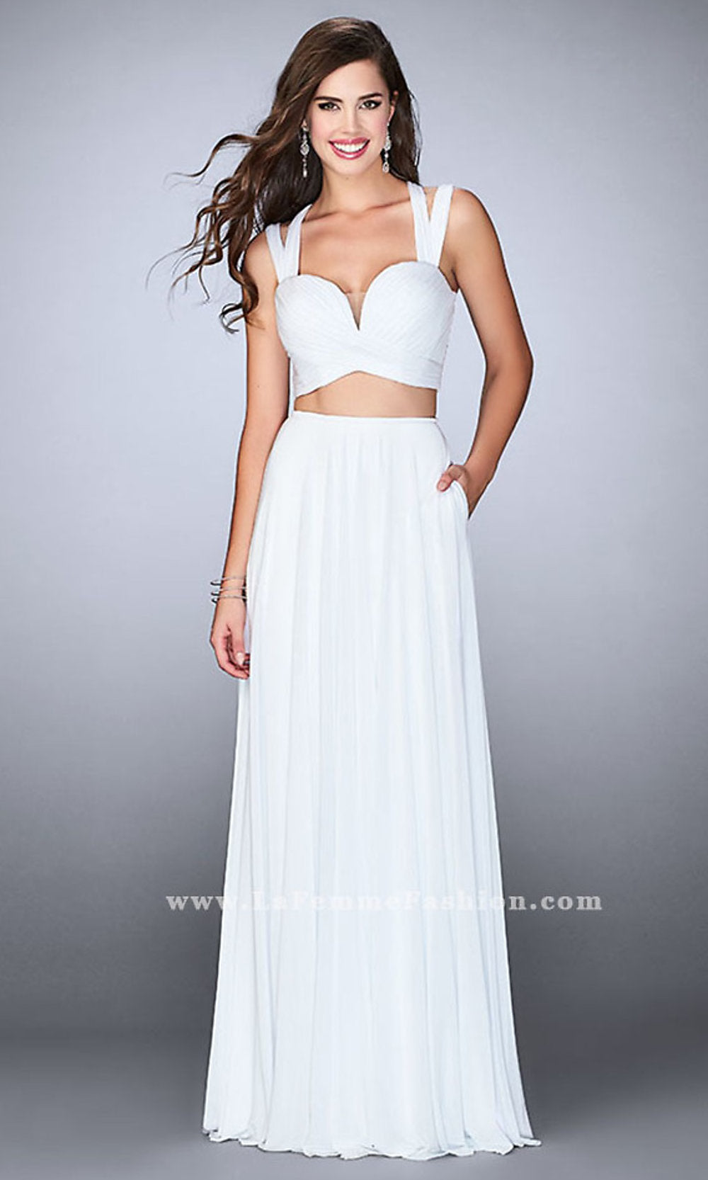 White Two Piece Sweetheart Open Back Prom Dress