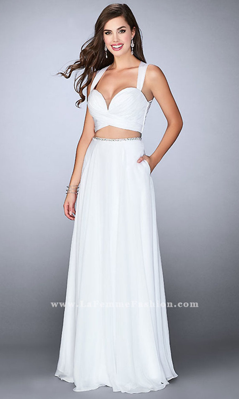 White Two Piece Prom Dress with a Sweetheart Neckline