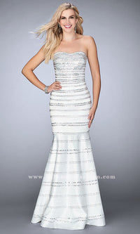White La Femme Mermaid Style Beaded Prom Dress