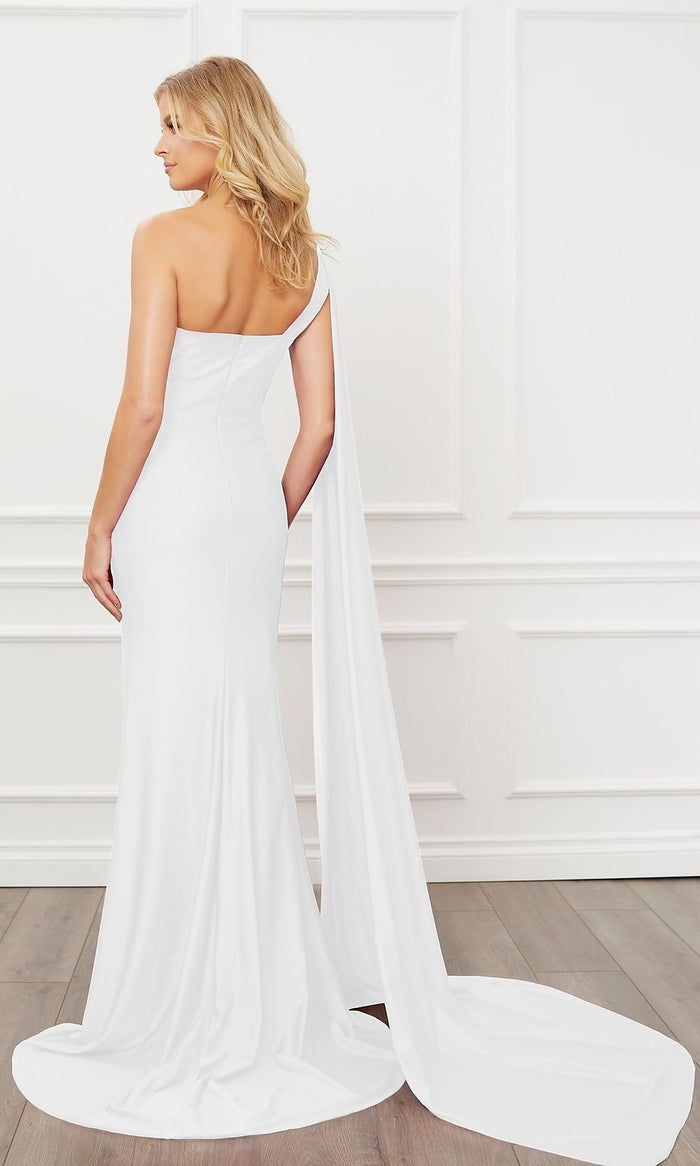  One-Shoulder Long White Formal Dress with Train