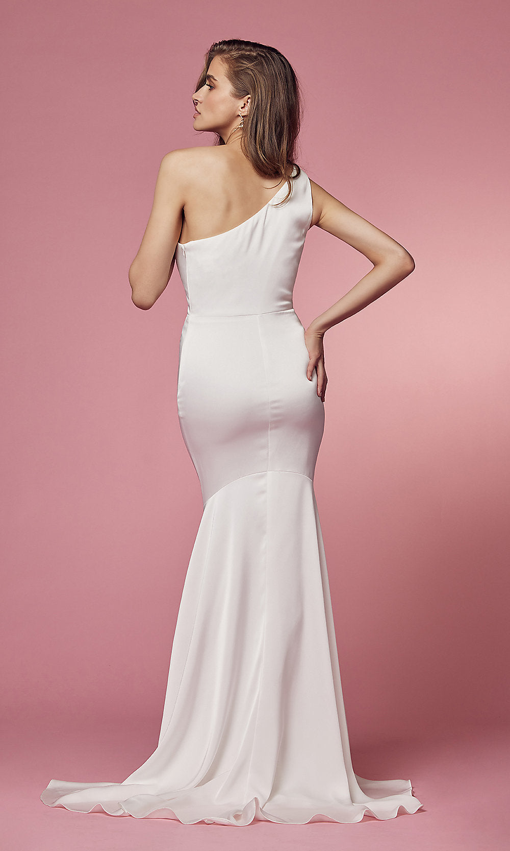  Formal One Shoulder Long White Mermaid Bridal Gown