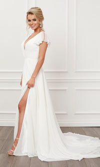  Simple Classic Long White Chiffon Bridal Dress