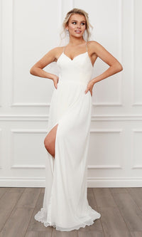 White Pleated A-Line Long White Chiffon Formal Prom Dress