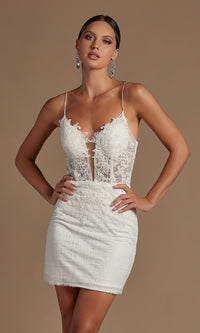 White Illusion Corset-Bodice Sexy Short Homecoming Dress