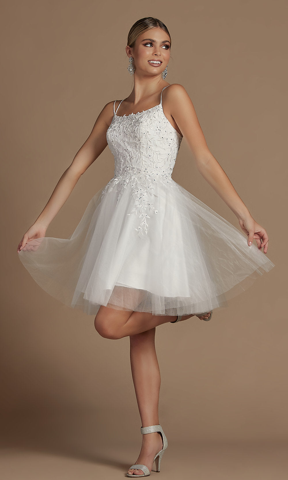 White Embroidered A-Line Short Corset-Back Hoco Dress
