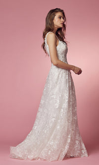  White Lace Long Ball-Gown Wedding Dress