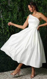 White One-Shoulder Midi Semi-Formal Dress