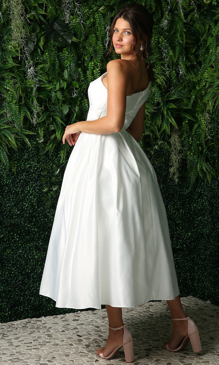  One-Shoulder Midi Semi-Formal Dress