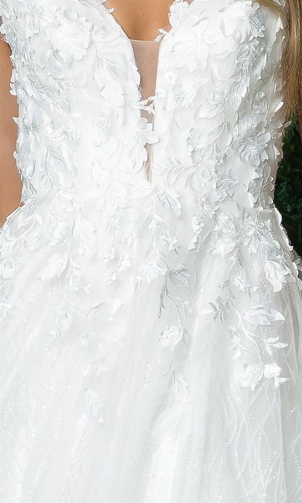  Long White Ball Gown with Floral Appliques