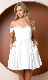 White Off-Shoulder Short Homecoming Dress with Pockets