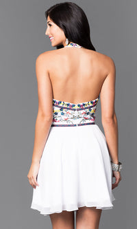  Short Homecoming Dress with Embroidered Halter