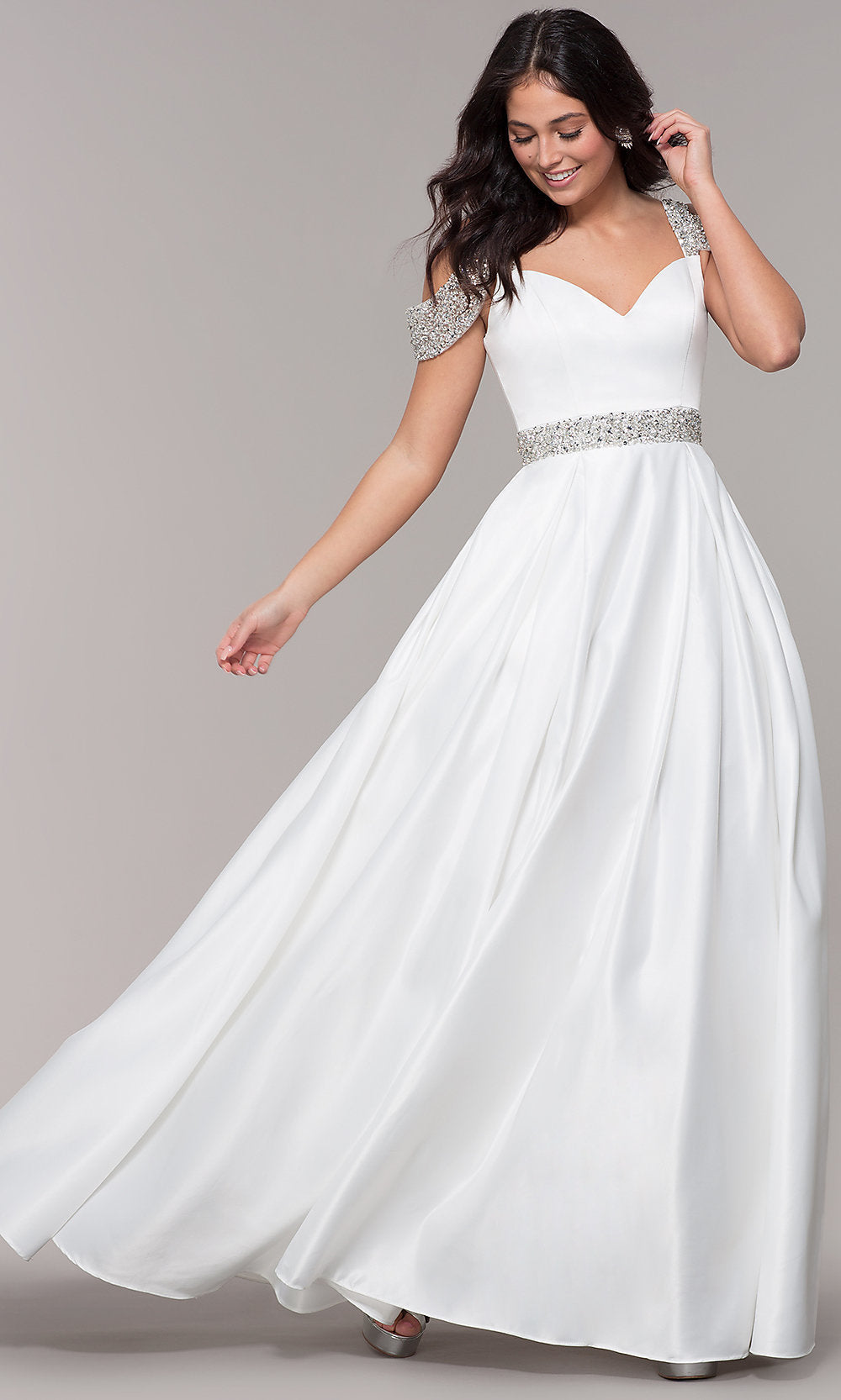 White Cold-Shoulder Sweetheart Long Prom Dress