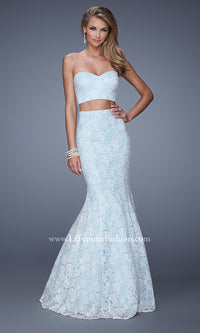 White/Mint La Femme Two-Piece Long Lace Prom Dress