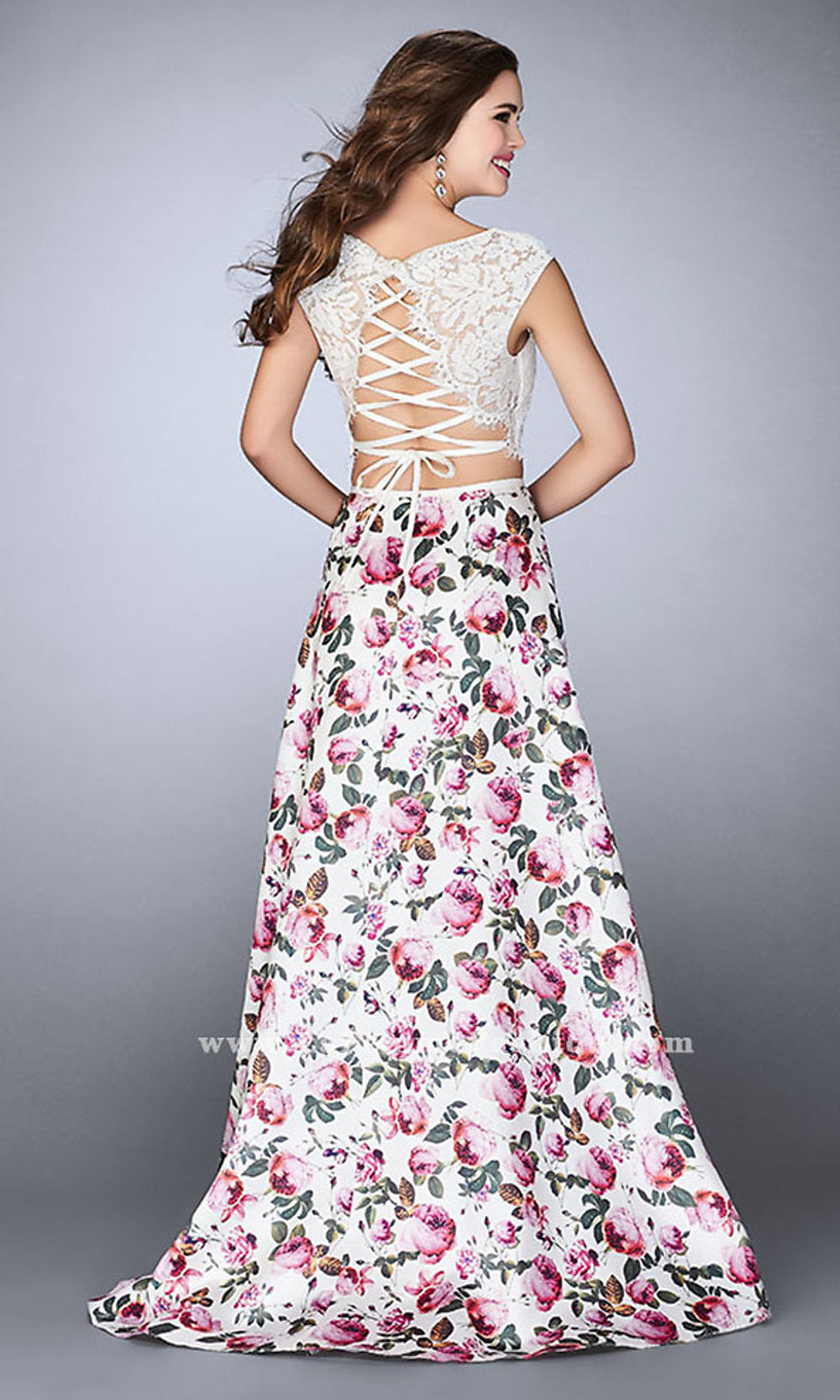  Lace Up Back Two-Piece Prom Dress