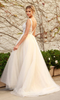  White Sheer-Bodice Long Lace & Tulle Formal Gown