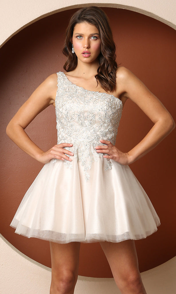 Short White One-Shoulder Homecoming Dress